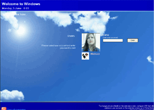 Windows 2000 welcome screen with Rohos USB login feature.