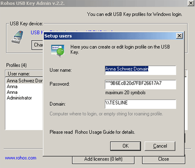 Rohos Logon Key. USB Schlüsselverwaltung. Einstellung des Profiles